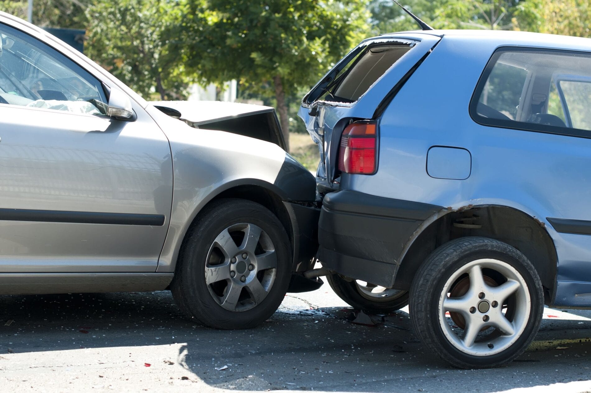 two crashed cars